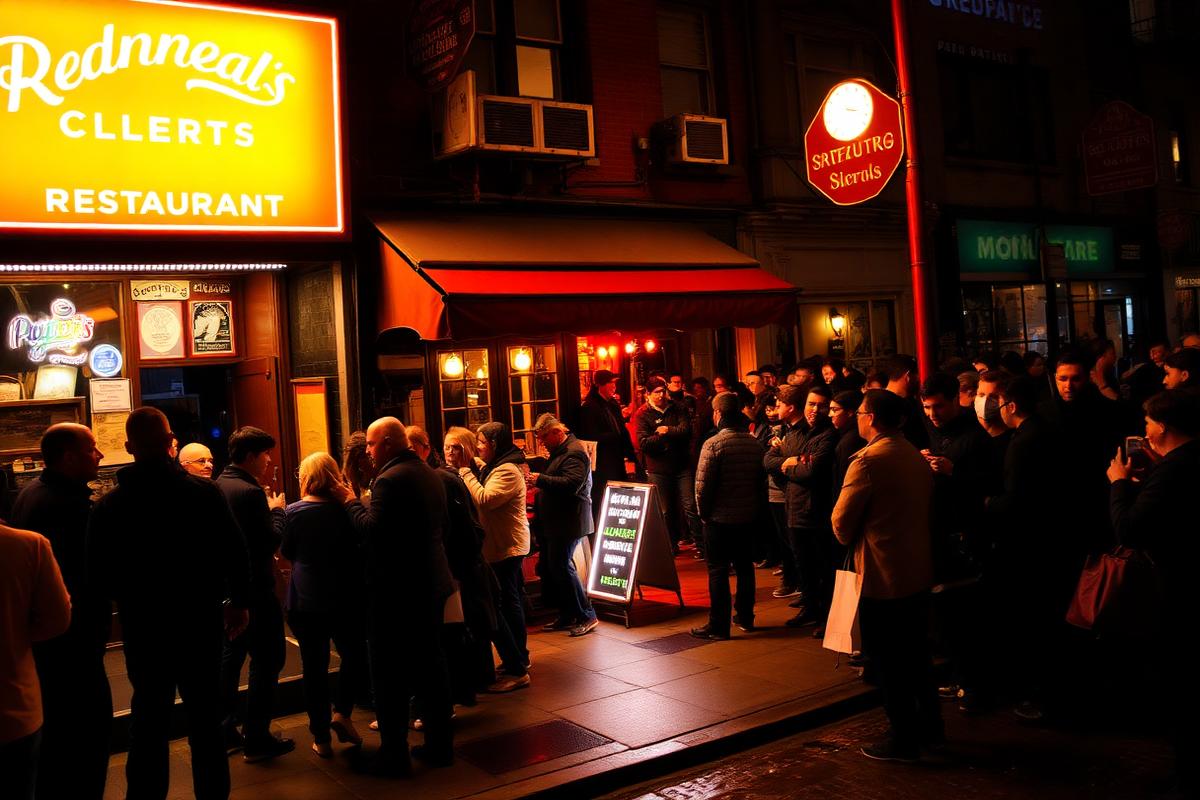 A crowded New York City bar and restaurant at night