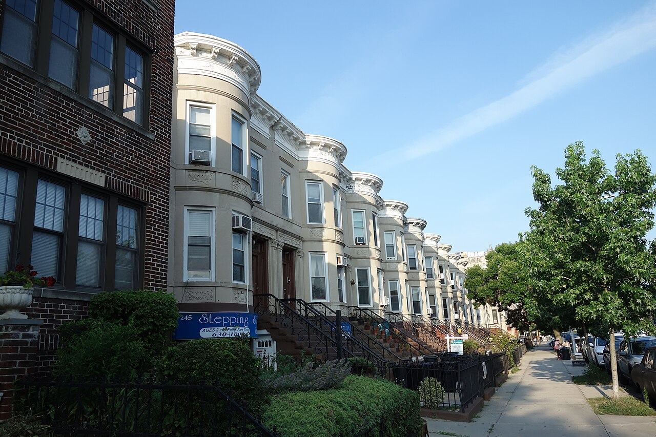 Walk-up apartment buildings above storefronts in Bay Ridge, Brooklyn