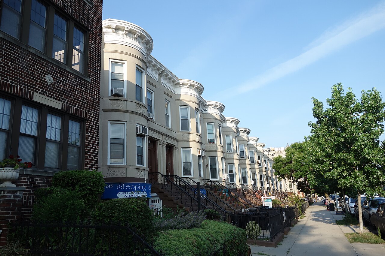 Walk-up apartment buildings above storefronts in Bay Ridge, Brooklyn